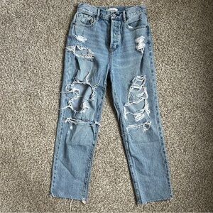 Pacsun High Rise Straight Jeans Medium Wash Distressed Denim Streetwear Size 26